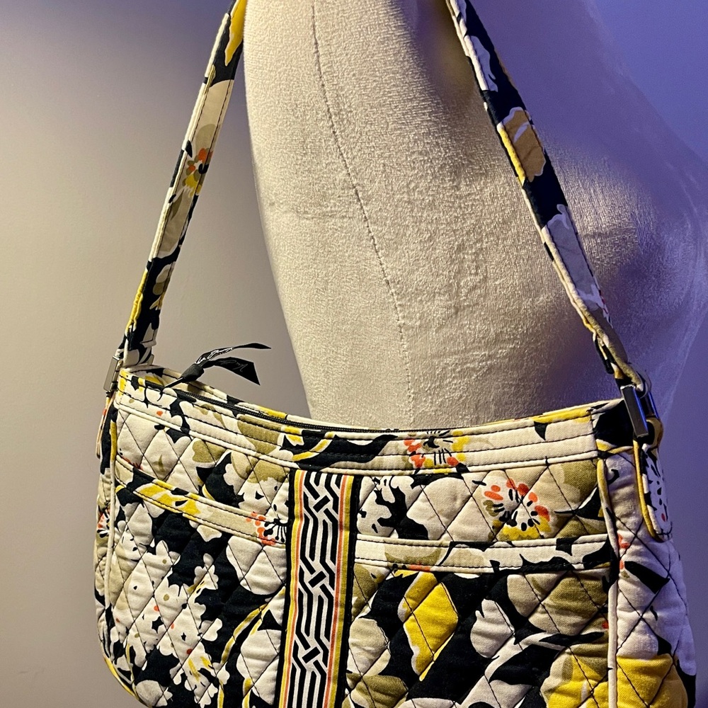 Vera Bradley Dogwood Cassidy shoulder bag Purse Yellow Tan Black